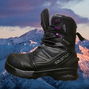 Salomon Aero Therm Womans Insulated Winter Boots Black Eith Purple Size 8